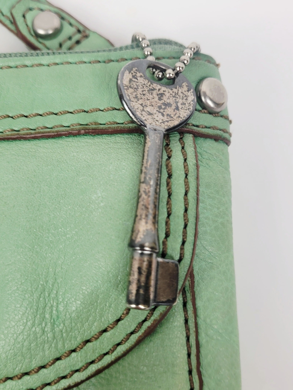 FOSSIL Mini Maddox Mint Green Leather Keyhole Crossbody Bag Purse w/Key Charm - Picture 4 of 10